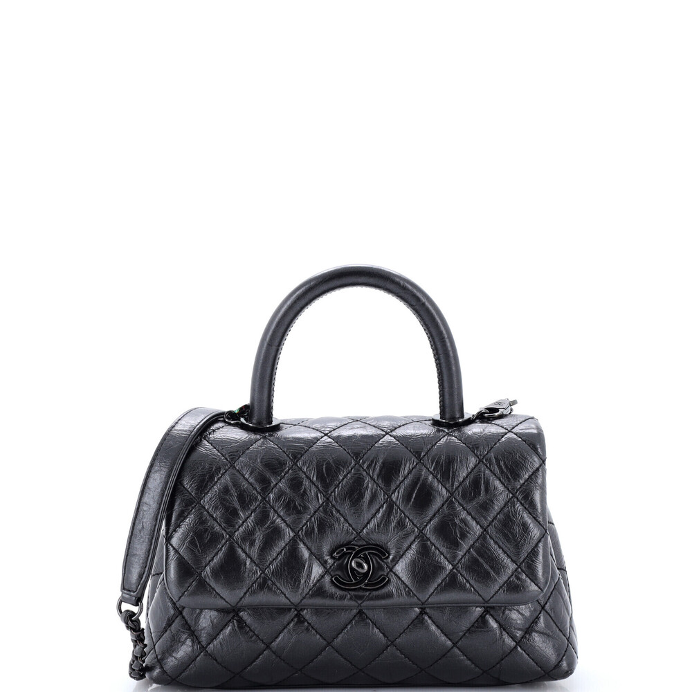 Chanel Mini Coco Top Handle Bag Quilted Aged Calfskin